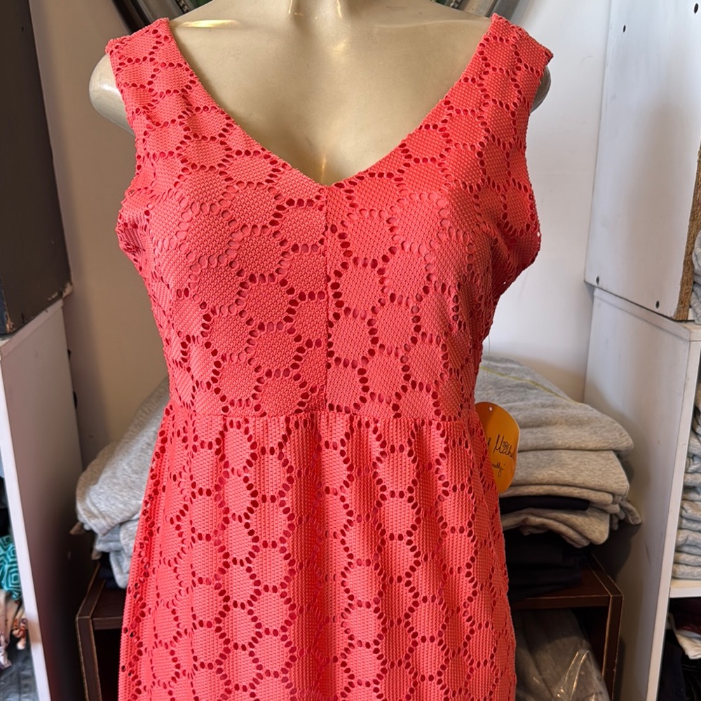 Coral Sleeveless Lace Dress